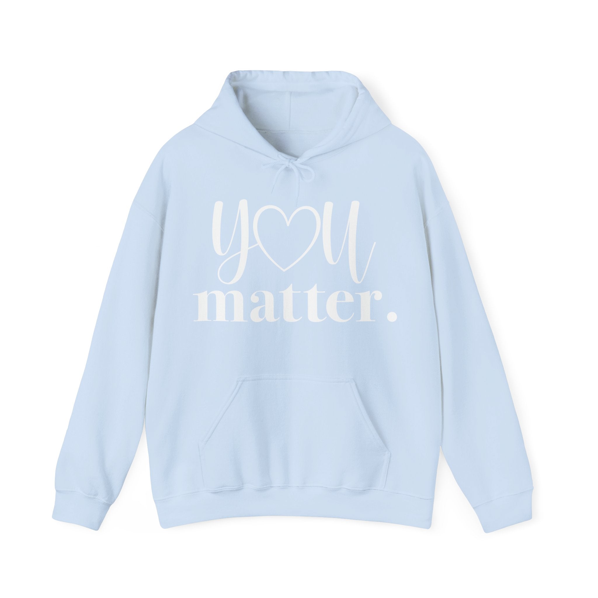 Light blue hoodie with 'You matter' text 