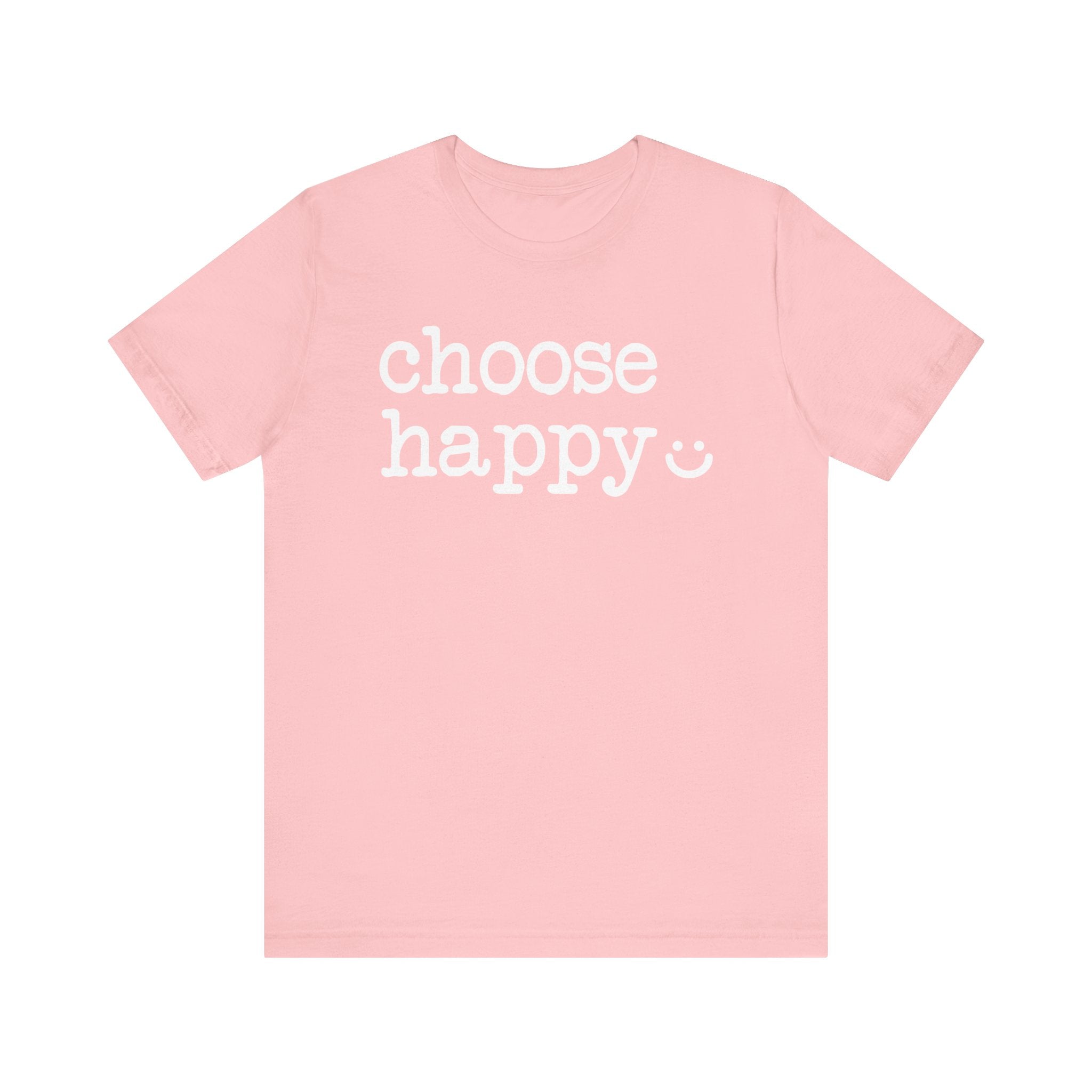 Pink t-shirt with 'choose happy' text