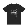 Black t-shirt with 'good vibes only' text