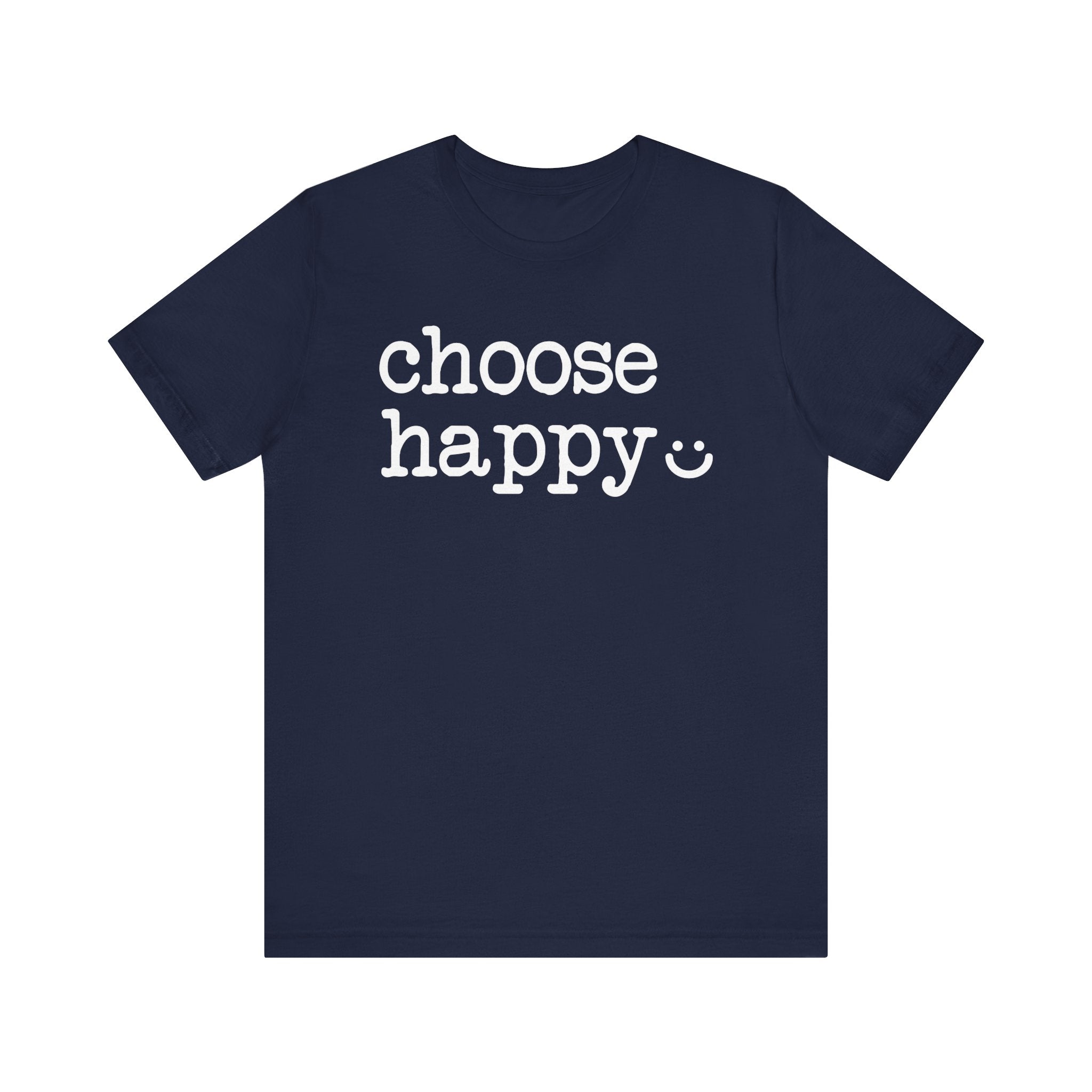 Navy blue t-shirt with 'choose happy' text 