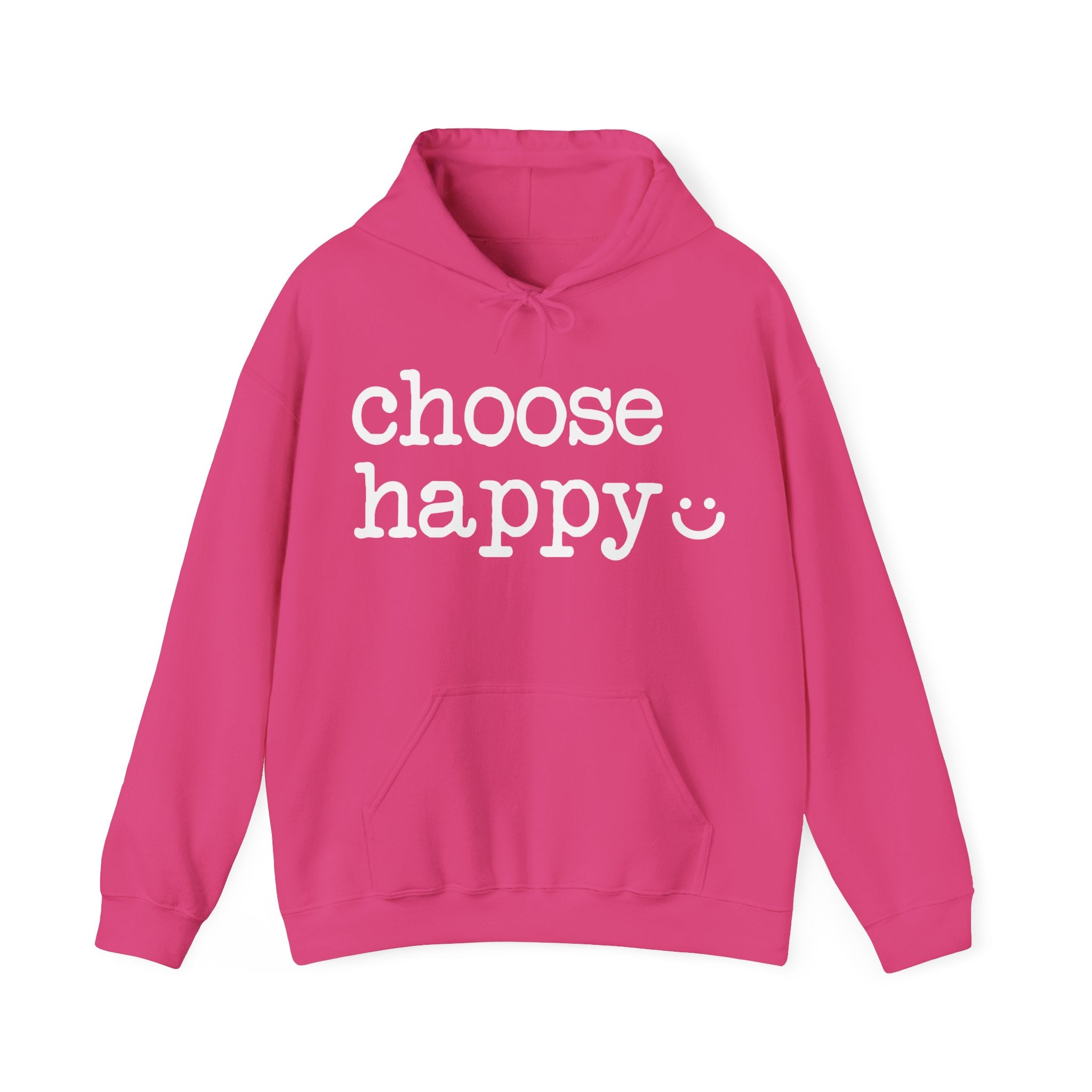Helconia Pink hoodie with 'choose happy' text 